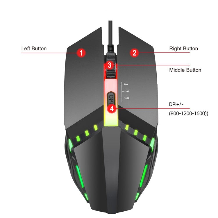HXSJ S200 Wired Mouse Colorful Luminous Gaming Mouse