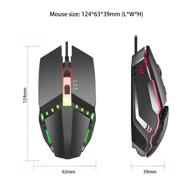 HXSJ S200 Wired Mouse Colorful Luminous Gaming Mouse