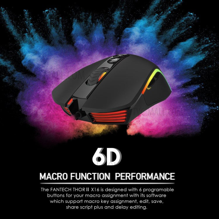 FANTECH X16 USB Optical Wired Gaming Mouse 4200DPI Adjustable 6 Buttons RGB Macro Mouse
