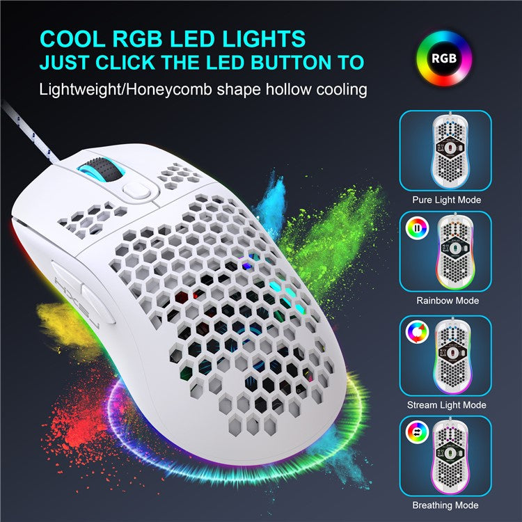 X600 RGB USB Wired Mouse Programmable Mice PC Gamer Mouse with Honeycomb Shell