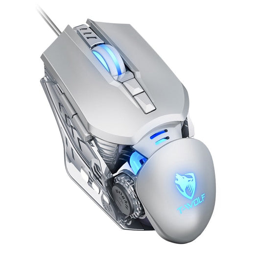 T-WOLF G530 Wired Mouse Colorful Luminous Gaming Mouse USB Port - Silver