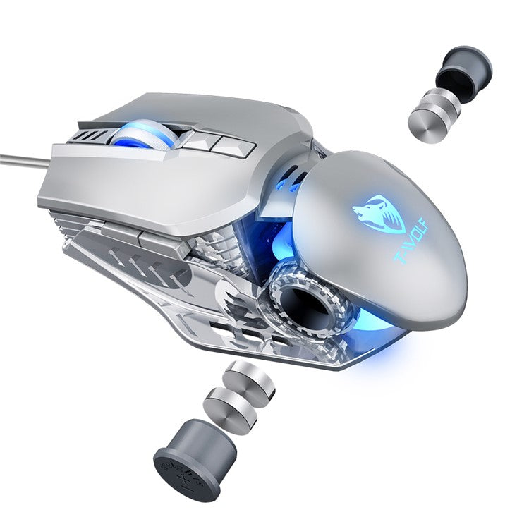 T-WOLF G530 Wired Mouse Colorful Luminous Gaming Mouse USB Port - Silver