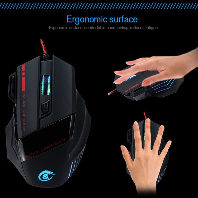 HXSJ A907 5500 DPI Adjustable 7 Buttons USB Wired Gaming Mouse Colorful Light Computer Mice