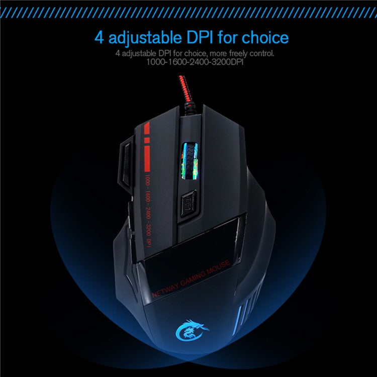 HXSJ A907 5500 DPI Adjustable 7 Buttons USB Wired Gaming Mouse Colorful Light Computer Mice