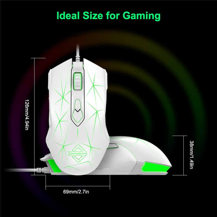 AJAZZ AJ52 Star Version USB Wired Gaming Mouse 2500DPl Optical Mice with RGB Breathing Lights for Gamer Computer - White