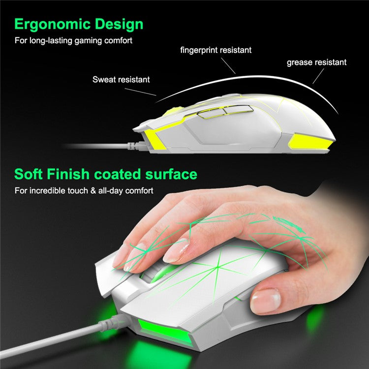 AJAZZ AJ52 Star Version USB Wired Gaming Mouse 2500DPl Optical Mice with RGB Breathing Lights for Gamer Computer - White
