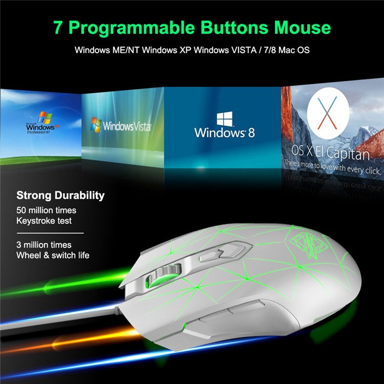 AJAZZ AJ52 Star Version USB Wired Gaming Mouse 2500DPl Optical Mice with RGB Breathing Lights for Gamer Computer - White