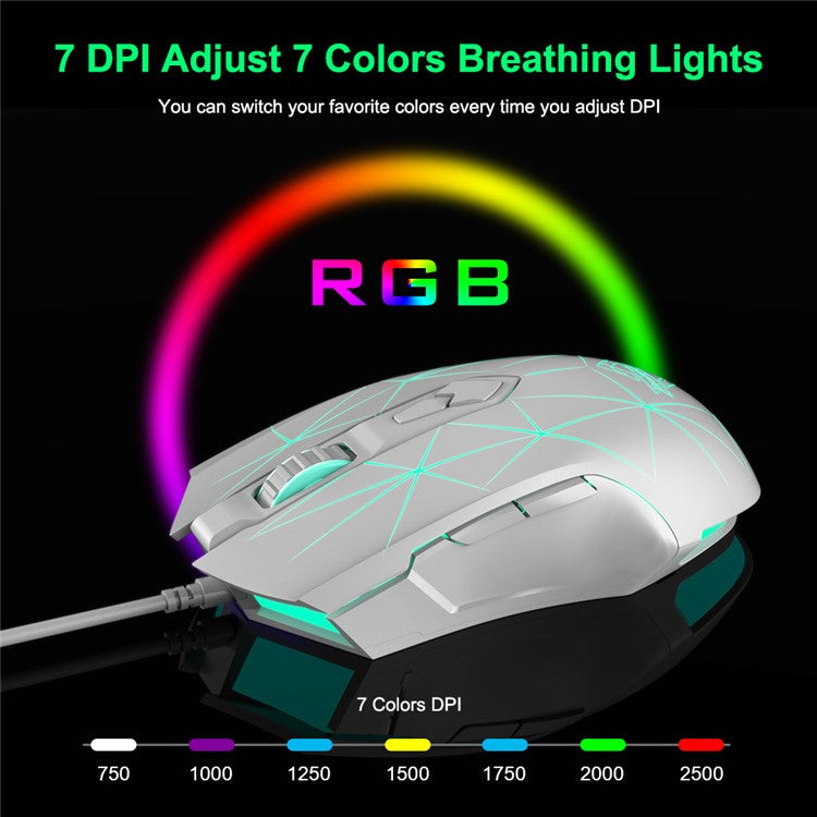 AJAZZ AJ52 Star Version USB Wired Gaming Mouse 2500DPl Optical Mice with RGB Breathing Lights for Gamer Computer - White
