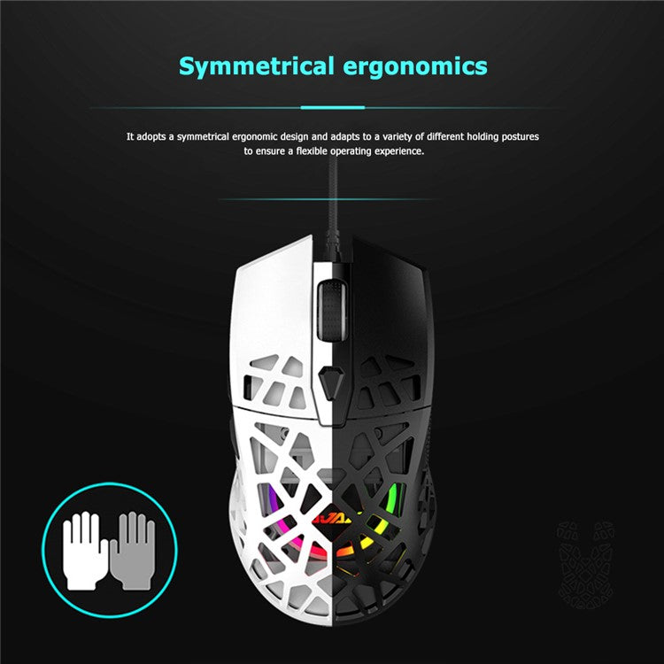 AJAZZ AJ339 12400 DPI PAW3327 Sensor RGB Backlight Ergonomic Honeycomb Design USB Wired Gaming Mouse - Black