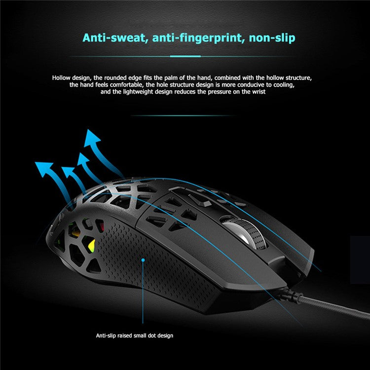 AJAZZ AJ339 12400 DPI PAW3327 Sensor RGB Backlight Ergonomic Honeycomb Design USB Wired Gaming Mouse - Black