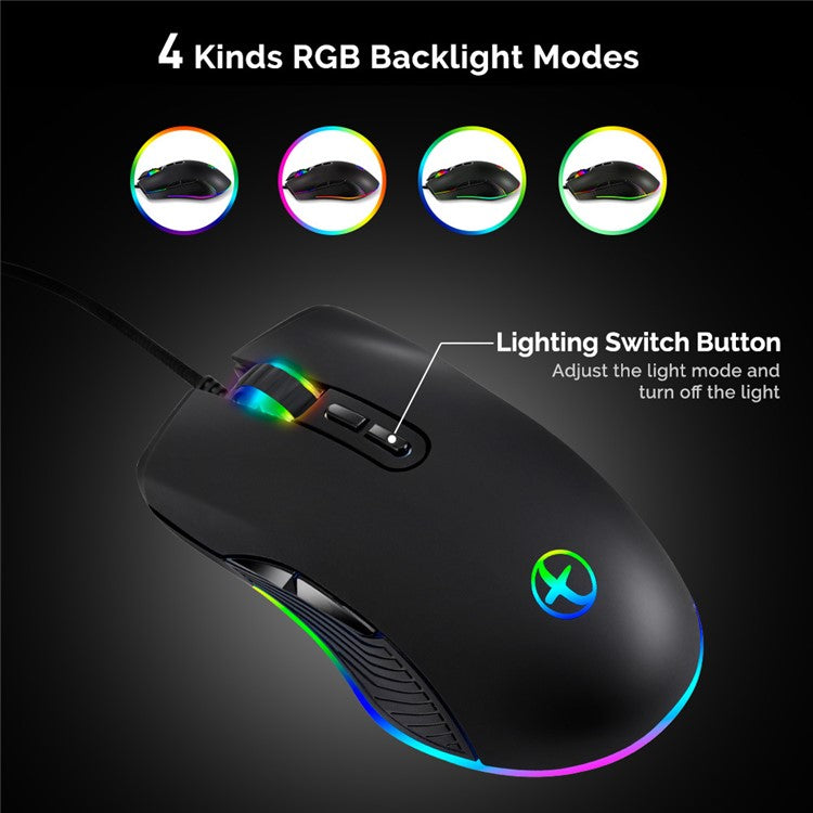 Type C Wired Gaming Mouse 800/1200/1600/3200 DPI Adjustable with RGB Backlit