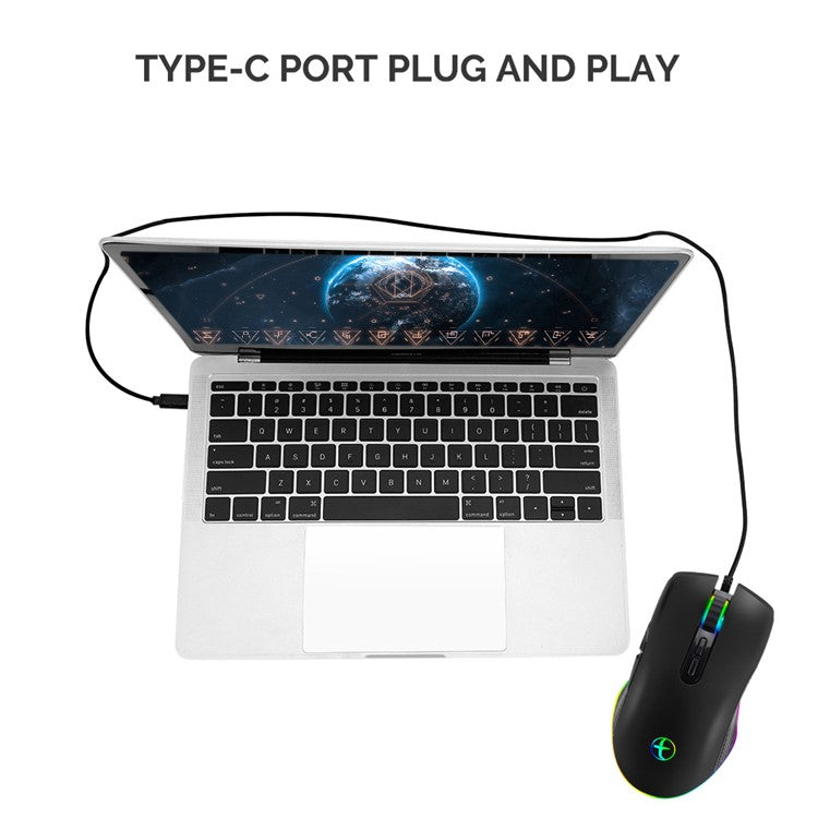 Type C Wired Gaming Mouse 800/1200/1600/3200 DPI Adjustable with RGB Backlit