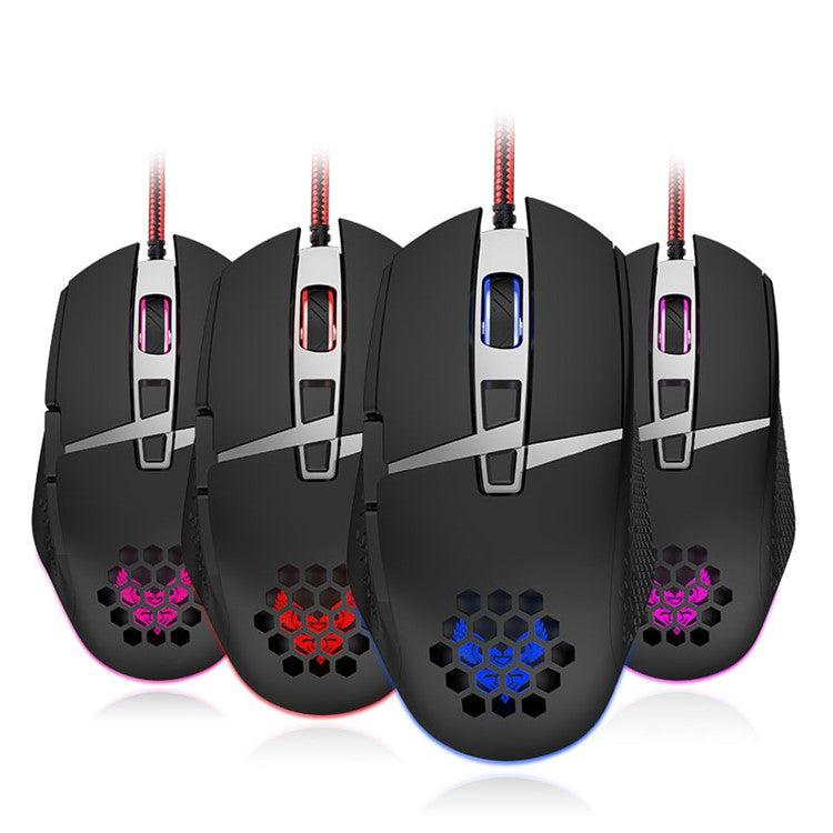 GM82 8-Key Optical Wired Mouse 1000/1200/2400/4800 DPI USB Gaming Mouse with 7 Color Lights