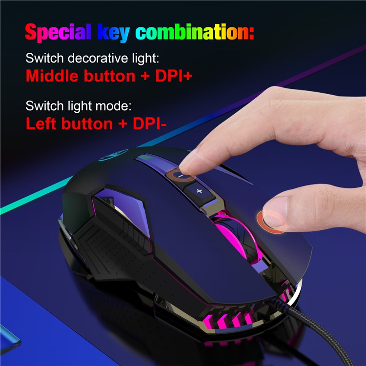 HXSJ X200 8000 DPI RGB Mouse Luminous Colorful LED Light 8-Button Wired Laptop Gaming Mouse