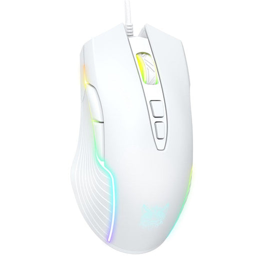 ONIKUMA CW905 USB Wired Mouse Optical Computer RGB Mouse with 800/1600/2400/3200/4800/6400 DPI Ergonomic Design Support Laptop PC Desktop Computer - White