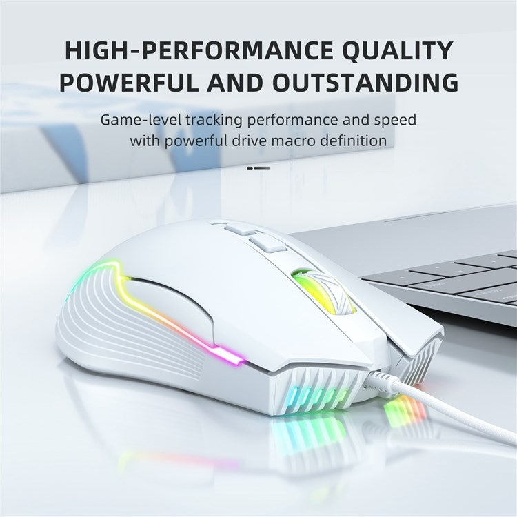 ONIKUMA CW905 USB Wired Mouse Optical Computer RGB Mouse with 800/1600/2400/3200/4800/6400 DPI Ergonomic Design Support Laptop PC Desktop Computer - White