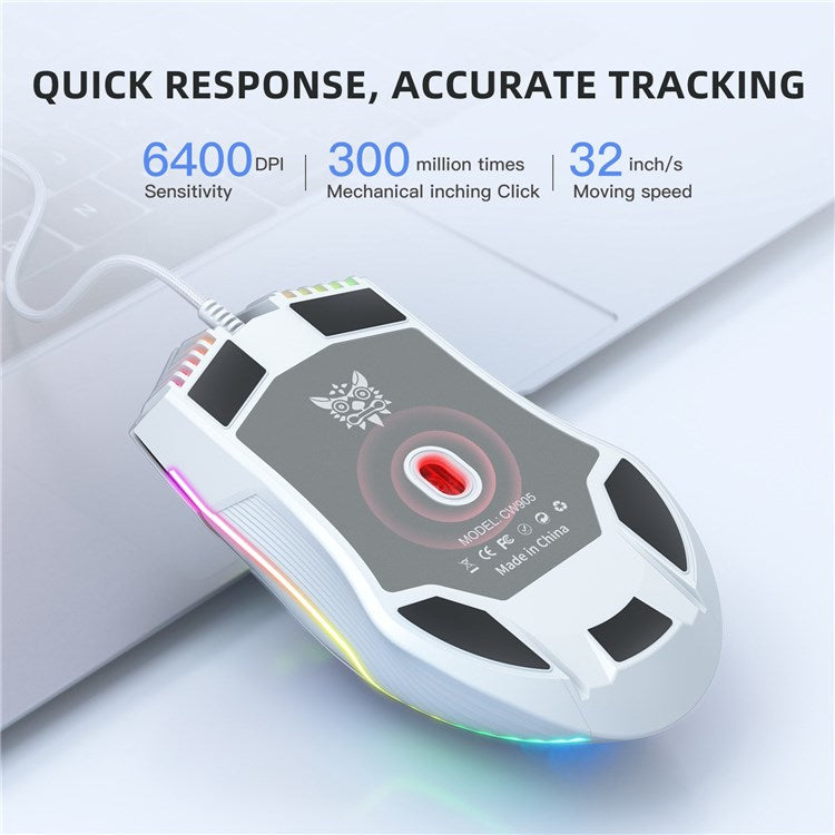 ONIKUMA CW905 USB Wired Mouse Optical Computer RGB Mouse with 800/1600/2400/3200/4800/6400 DPI Ergonomic Design Support Laptop PC Desktop Computer - White