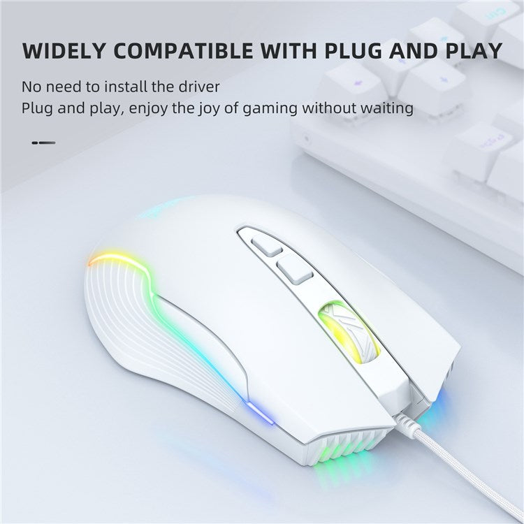 ONIKUMA CW905 USB Wired Mouse Optical Computer RGB Mouse with 800/1600/2400/3200/4800/6400 DPI Ergonomic Design Support Laptop PC Desktop Computer - White