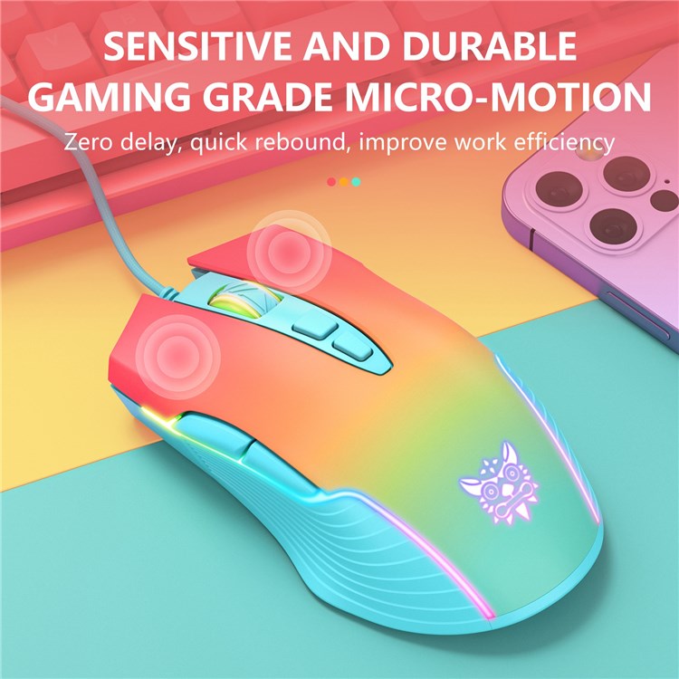 ONIKUMA CW905 USB Wired Mouse Optical Computer RGB Mouse with 800/1600/2400/3200/4800/6400 DPI Ergonomic Design Support Laptop PC Desktop Computer - Blue