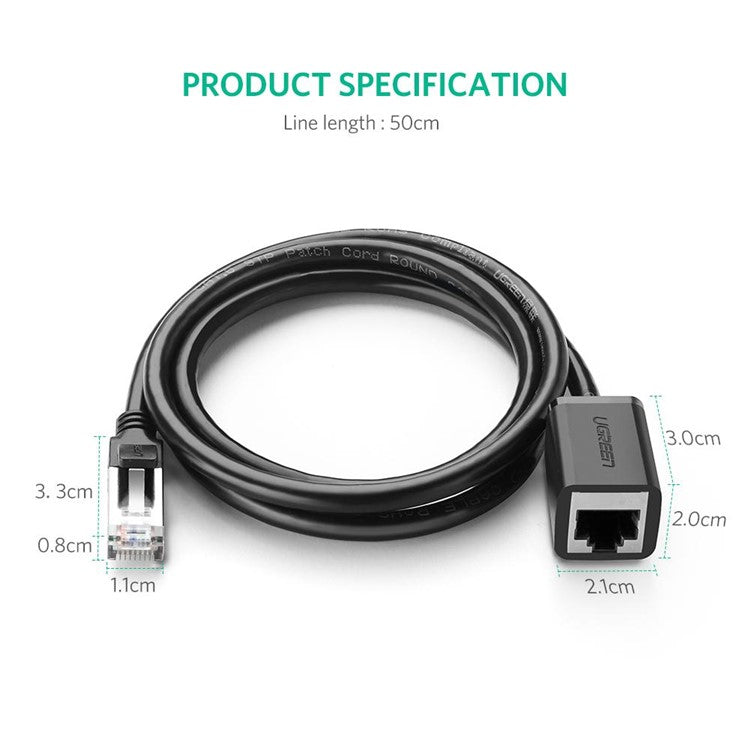 UGREEN 11278 0.5m RJ45 Cat 6 Male to Female RJ45 Ethernet Lan Network Cable Cat6 Ethernet Extension Cable