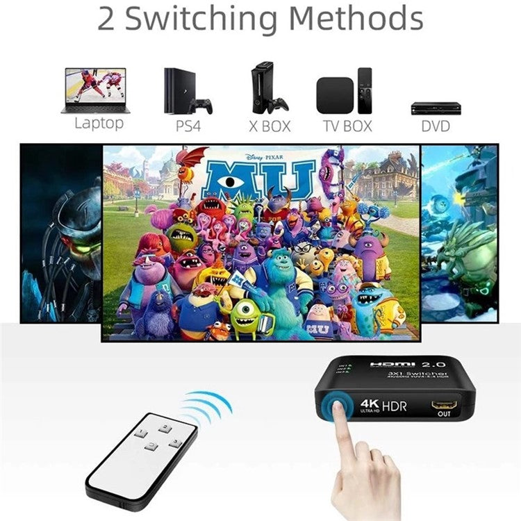 3 Input 1 Output 4K HDMI Switcher Hub YUV 4:4:4 HDR HDCP HDMI 2.0 Adapter Switcher with IR Receiver Remote Control for PS4 Xbox One HDTV