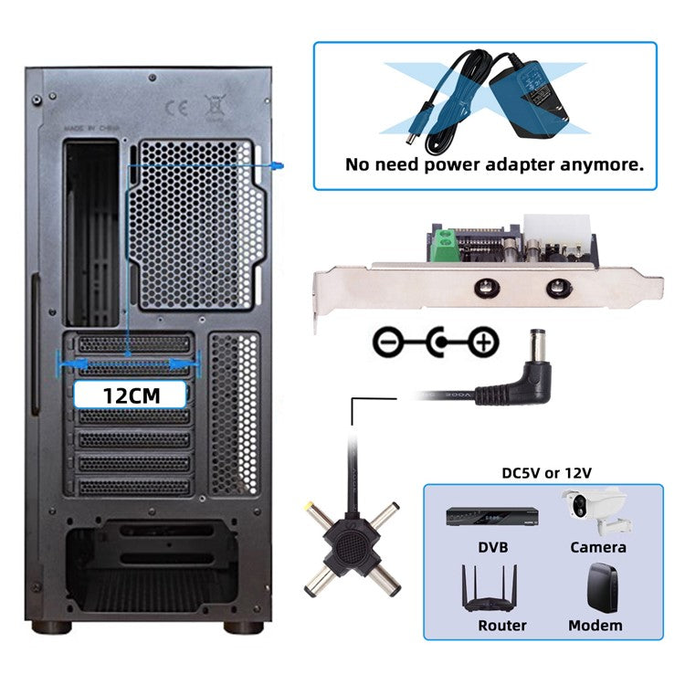 PW-030 Dual DC5.5mm 12V / 5V Output Power System Intelligent Control Management System Power Card with PCI-E Bracket