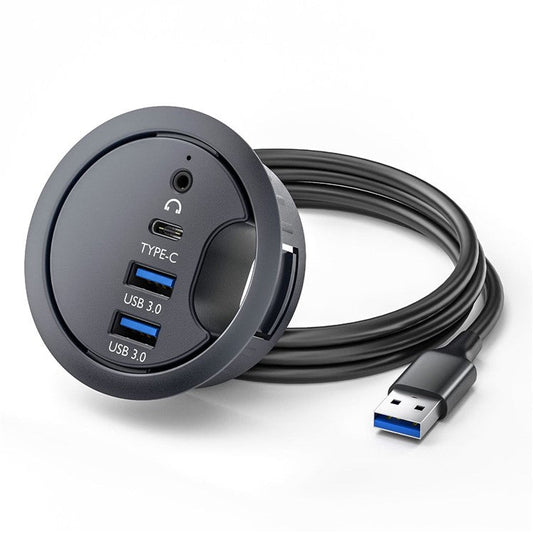 U3-095-HUB05 USB 3.0 Hub 2xUSB3.0 + 3.5mm + Type-C 60mm Desk Grommet Splitter Dock Station
