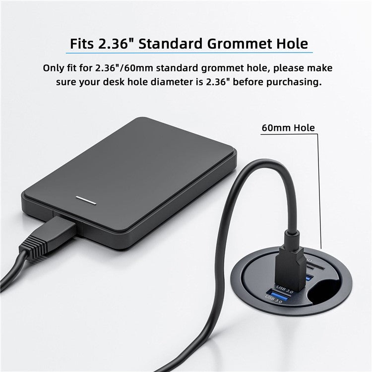 U3-095-HUB02 3X USB 3.0 Hub with SD / TF Card Slot 60mm Desk Grommet Splitter Dock Station for Desktop PC Desk