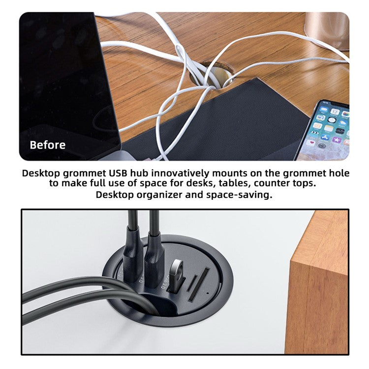 U3-095-HUB02 3X USB 3.0 Hub with SD / TF Card Slot 60mm Desk Grommet Splitter Dock Station for Desktop PC Desk