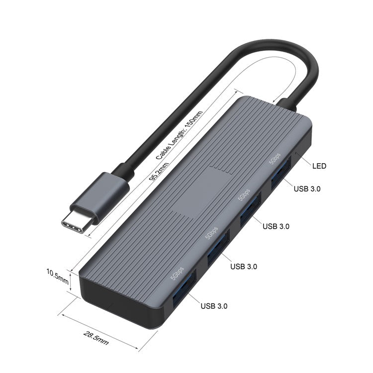 ONTEN UC621 15cm Cable Type-C to 4xUSB3.2 Gen1 Ports USB Hub Splitter Laptop Phone Adapter - Grey