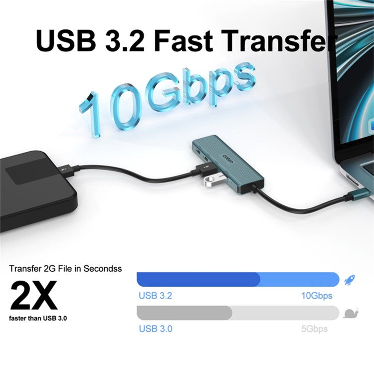 ONTEN UC622 15cm Cable Type-C to 2USB+2Type-C Ports 10Gbps USB Hub Splitter Laptop Phone Adapter - Green
