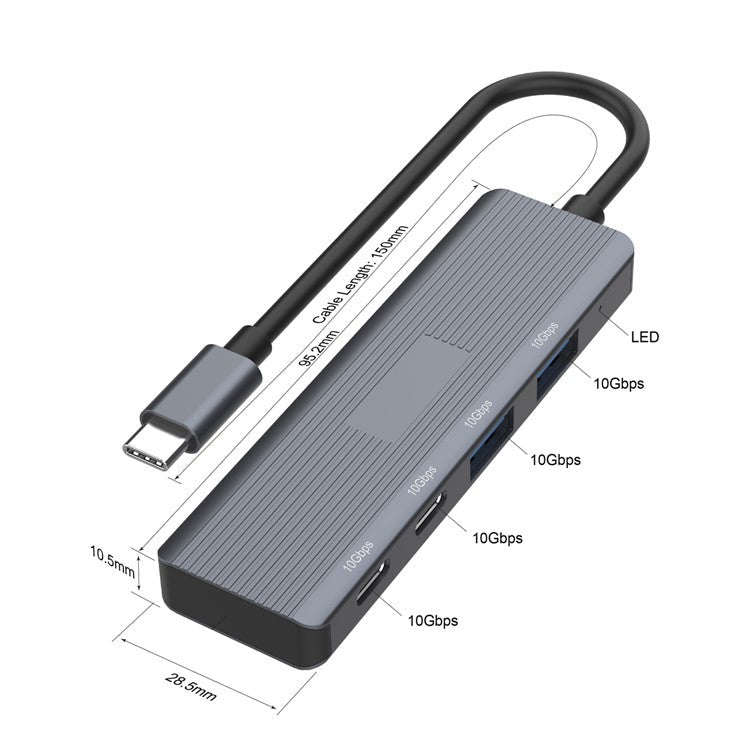 ONTEN UC622 15cm Cable Type-C to 2USB+2Type-C Ports 10Gbps USB Hub Splitter Laptop Phone Adapter - Grey