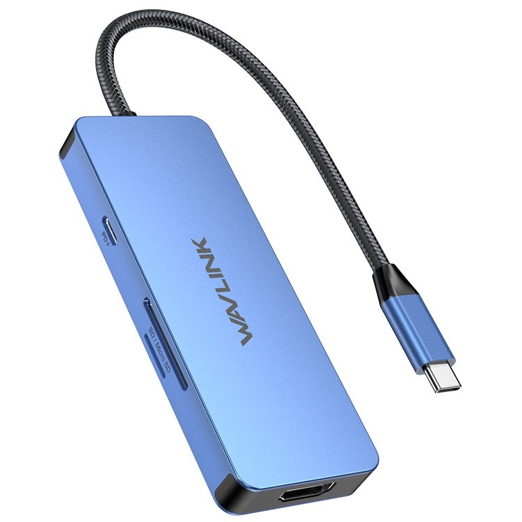 WAVLINK UHP3416 7-in-1 USB-C to 4K HD 100W PD Charging SD / TF Card Reader Docking Station - Blue