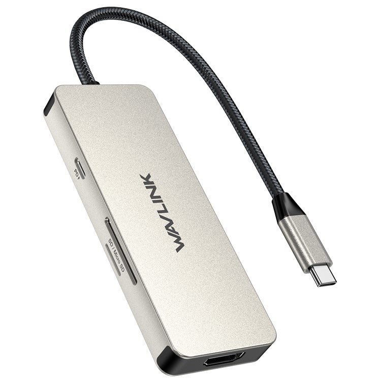 WAVLINK UHP3416 7-in-1 USB-C to 4K HD 100W PD Charging SD / TF Card Reader Docking Station - Silver