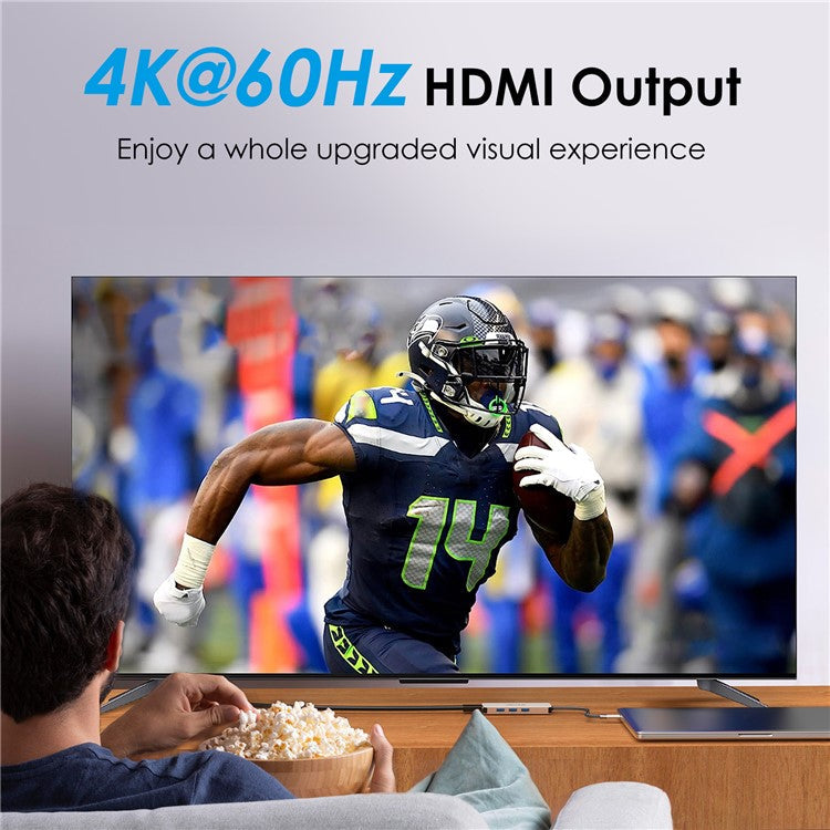 WAVLINK UHP3416 7-in-1 USB-C to 4K HD 100W PD Charging SD / TF Card Reader Docking Station - Silver