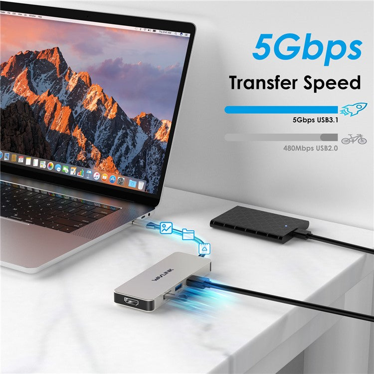 WAVLINK UHP3416 7-in-1 USB-C to 4K HD 100W PD Charging SD / TF Card Reader Docking Station - Silver