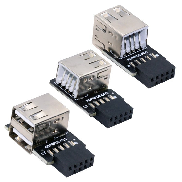 U2-075-2P 3Pcs / Set 9Pin / 10Pin Motherboard Front Panel Header Female to Dual USB 2.0 Female Adapter, Straight+Left+Right Angle