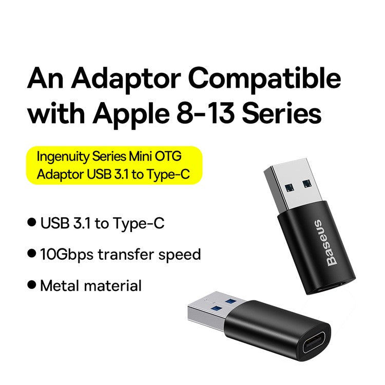 BASEUS Ingenuity Series Mini OTG Adapter USB 3.1 Male to Type-C Female Converter - Black