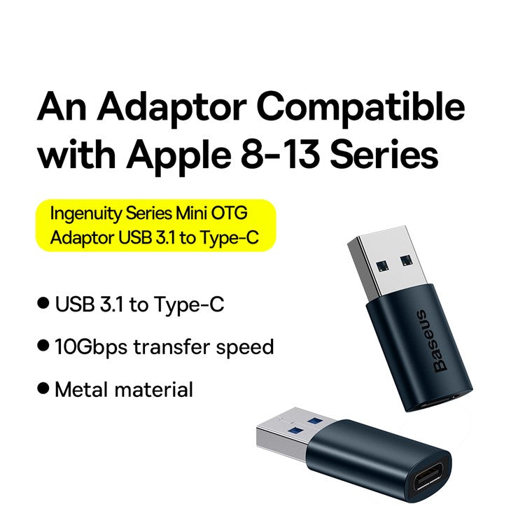 BASEUS Ingenuity Series Mini OTG Adapter USB 3.1 Male to Type-C Female Converter - Blue