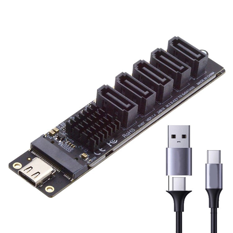 SA-035-TC 10Gbps Type-C to NGFF Key B+M SATA 6Gbps 5 Ports Adapter Converter, Chip: JMB575+JMS580