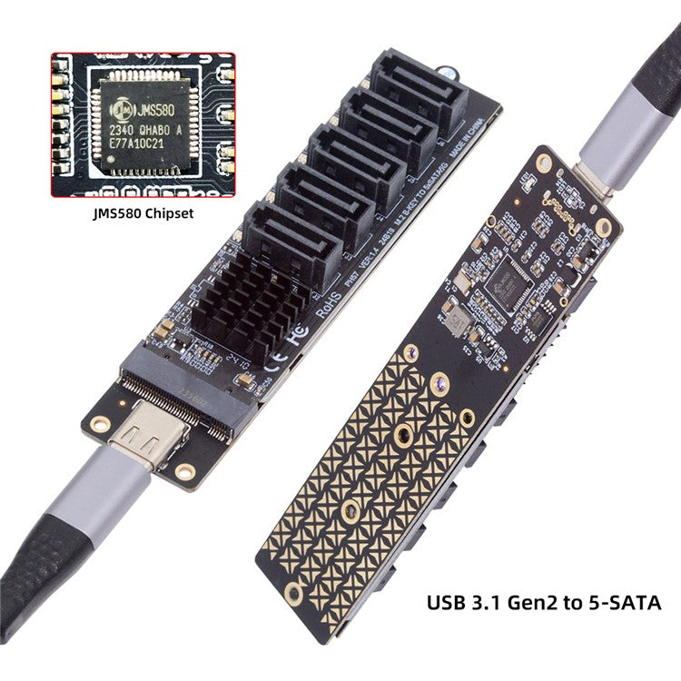 SA-035-TC 10Gbps Type-C to NGFF Key B+M SATA 6Gbps 5 Ports Adapter Converter, Chip: JMB575+JMS580