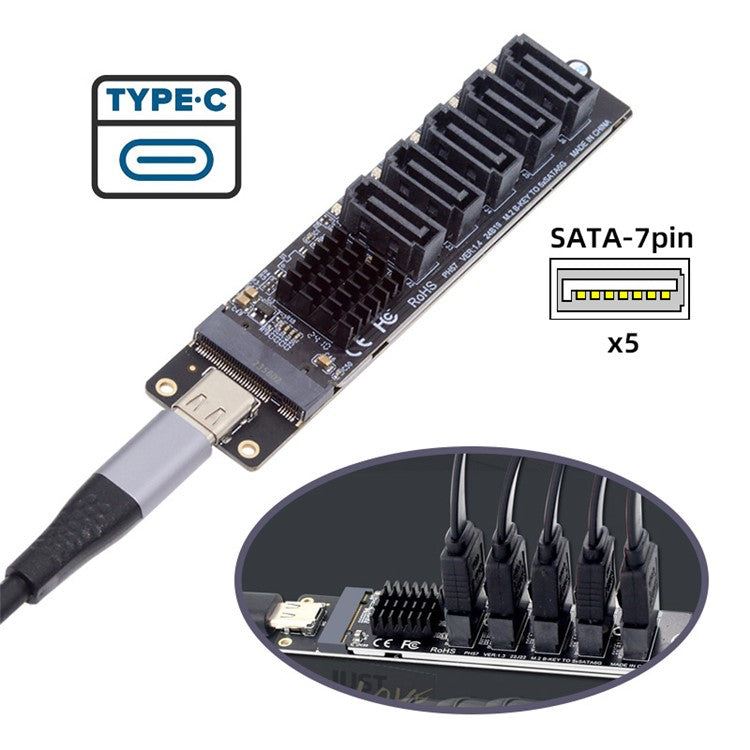 SA-035-TC 10Gbps Type-C to NGFF Key B+M SATA 6Gbps 5 Ports Adapter Converter, Chip: JMB575+JMS580