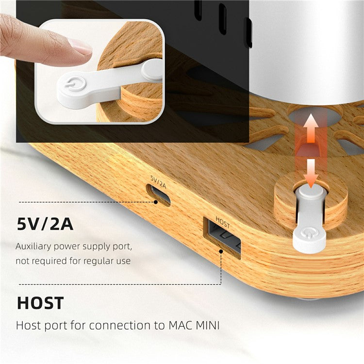 AJM4-FH For Mac Mini M4  /  M4 Pro Wooden Expansion Dock USB 3.0 Hub TF / SD Card Reader Anti-Dust Stand