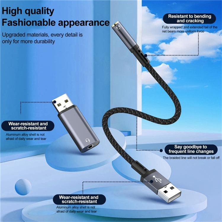USB Male to 3.5mm Female Aux Cable + Adapter Set Transfer Sound Card Converter - Grey