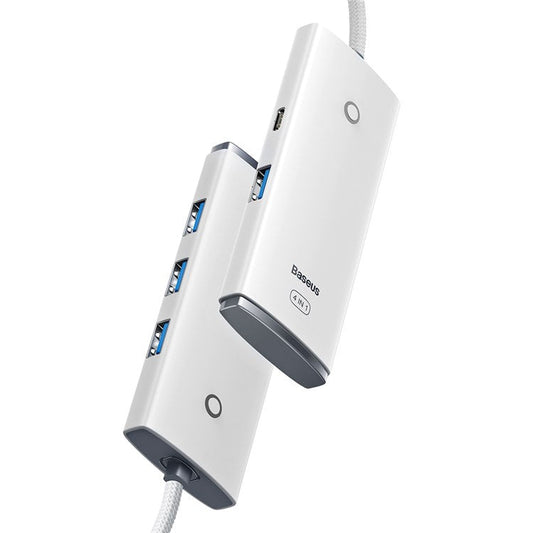 BASEUS Lite Series 25cm USB Hub Adapter to 4 USB 3.0 Ports+1 Type C Port for Laptop USB Flash Drive Mouse Keyboard - White