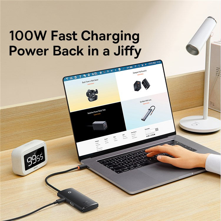 BASEUS Lite Series 5-Port Type-C Hub Docking Station Type-C to HD+3 USB3.0+PD Multi-function Hub Adapter Support 4K Ultra Clear/100W Fast Charging/5Gbps Transmission - Black