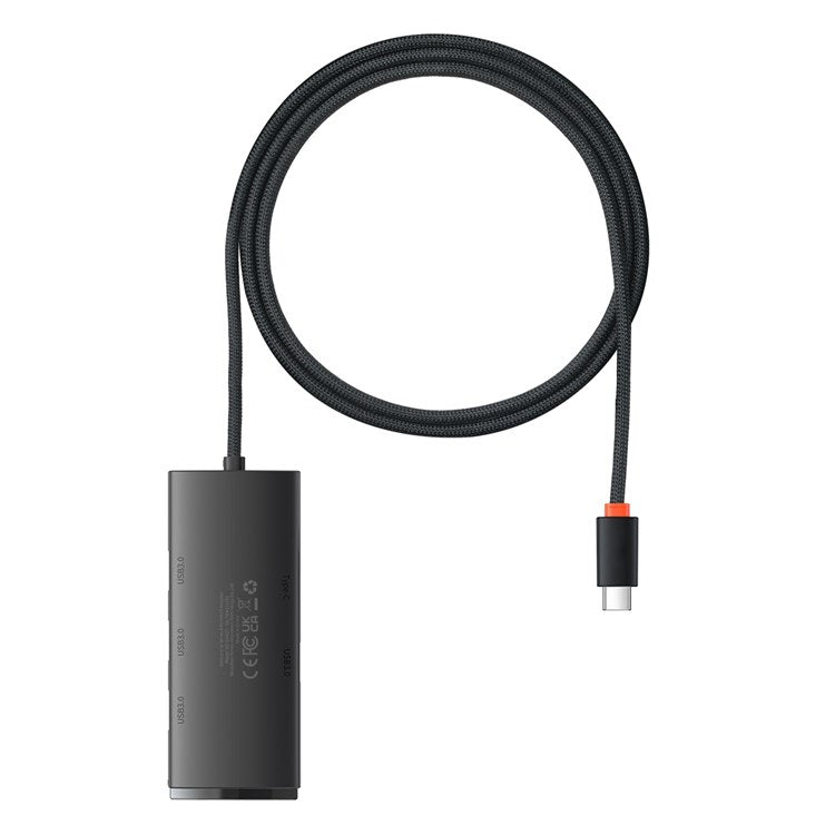 BASEUS Lite Series 1m Type C Hub Adapter to 4-Port USB 3.0 Computer Adapter for Windows and Other Systems - Black