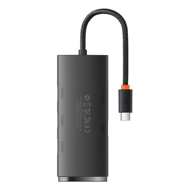BASEUS Lite Series 25cm Portable Type-C to USB 3.0*4 Converter 4-Port USB-A Hub Adapter - Black
