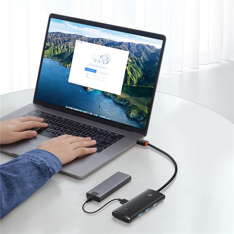 BASEUS Lite Series 25cm Portable Type-C to USB 3.0*4 Converter 4-Port USB-A Hub Adapter - Black