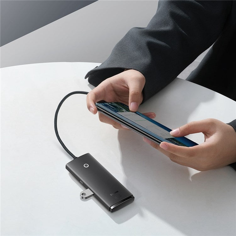 BASEUS Lite Series 25cm Portable Type-C to USB 3.0*4 Converter 4-Port USB-A Hub Adapter - Black